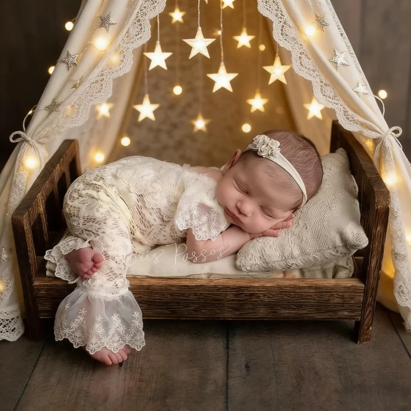 Baby Clothing Country - Комплект для фотосессии новорожденных: кружевной комбинезон-клеш,